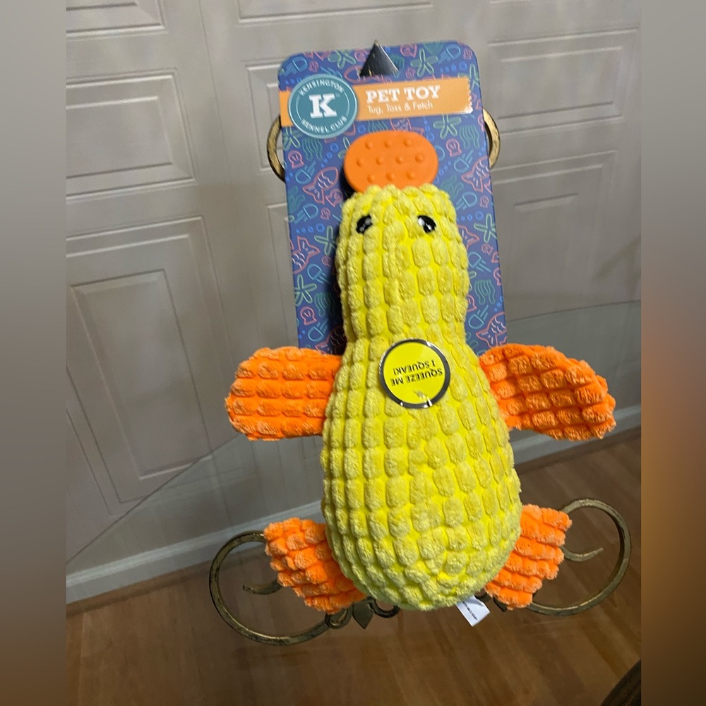 - - Brand New Yellow Duck Dog Toy With Squeaker & Squeaker 11”